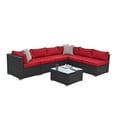 thumbnail image 5 of Highsound 7 Pieces Outdoor Patio Sofa Set, All Weather UV-Resistant PE Rattan Sectional Conversation Sofa Set with Coffee Table/Cushions/Pillows, Red, 5 of 9
