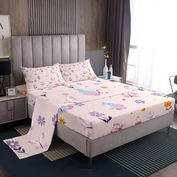 Erosebridal Cartoon Butterflies Bed Sheets Twin,Floral Flower Bedding Sets Twin Size,Animal Decor,Lightweight,3pcs