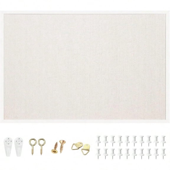 OWLKELA 24'' X 36'' Linen Bulletin Board White Framed Corkboard White Oak Frame Linen Cork Board Vision Board And Decorative Hanging Pin Board