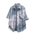 thumbnail image 4 of hoksml Men's Plaid Short Sleeve Button Down Shirts, Regular Fit Breathable Casual Shirt with Chest Pocket for Beach Daily Vacation, 4 of 5