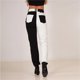 thumbnail image 4 of Pantalones vaqueros de cintura alta con bloques de color para mujer, pantalones vaqueros de pierna recta de dos tonos, pantalones vaqueros elásticos clásicos con bloques de color (XXL, negro), 4 of 5