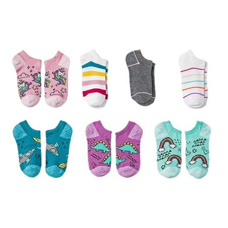 

Cat & Jack Girls 7pk Multi-color Dot No Show Socks Small Shoes Size 5.5 - 8.5