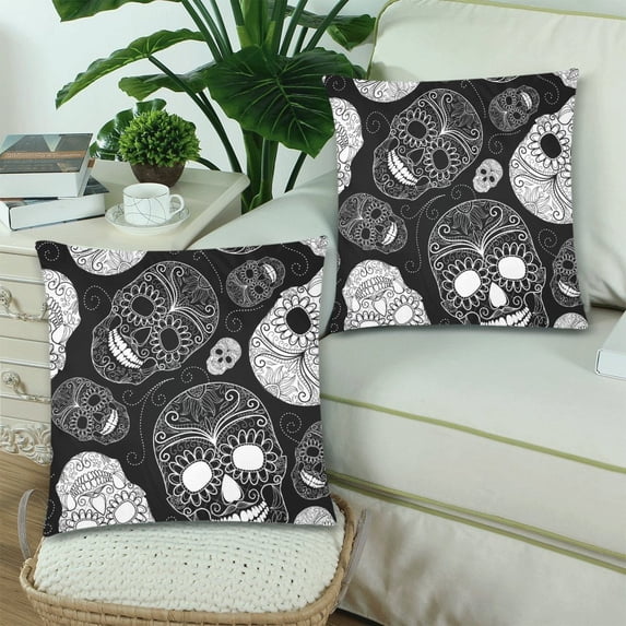 MKHERT Black White Skulls Throw Pillowcase Pillow Cover Cushion Couver 18x18 inch, Set of 2