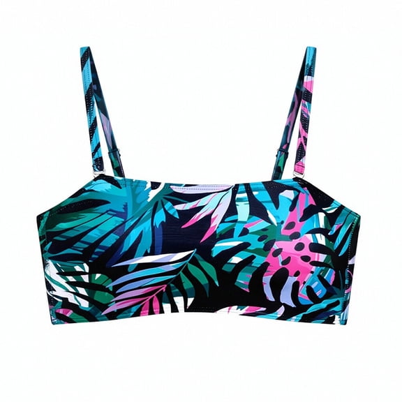 Yuanlong Women's Bandeau Detachable Spaghetti Straps Swimsuit Tops Padded Stylish Minimalist Beachwear Swimwear Bikini Top
