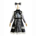 thumbnail image 6 of XXWXYD Girls Black-and White Halloween Dress Set - Long Sleeve Lace Trim Party Dress with Matching Headpiece and Ribbon Accessories, Elegant Costum𝖾 Outfit for Kids Holiday Dress Up and Events, 6 of 8