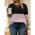 thumbnail image 3 of NISVIYA Plus Size Women Tops Loose Fit Criss Cross V Neck Sweatshirts Cozy Color Block Shirts Winter Long Sleeves Pullover, 3 of 4