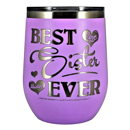 SISTER GIFT â?? â??BEST SISTER EVER ~ LOVE YOUâ? Stainless Steel Vacuum Insulated Stemless Wine Tumbler Sippy Cup GK Grand Designed & Engraved Birthday Mothers Day Christmas (Pastel Lavendar, 12oz (The Best Of Grand Designs)