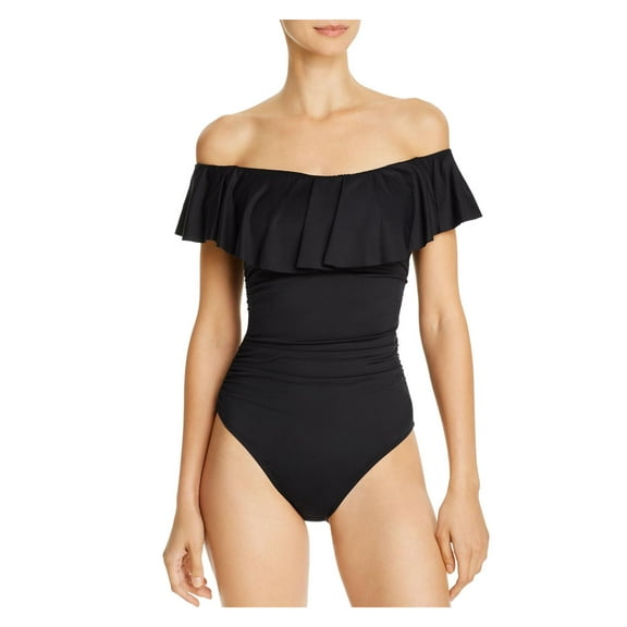 La Blanca Black Island Goddess Off the Shoulder Ruffle One Piece Swimsuit