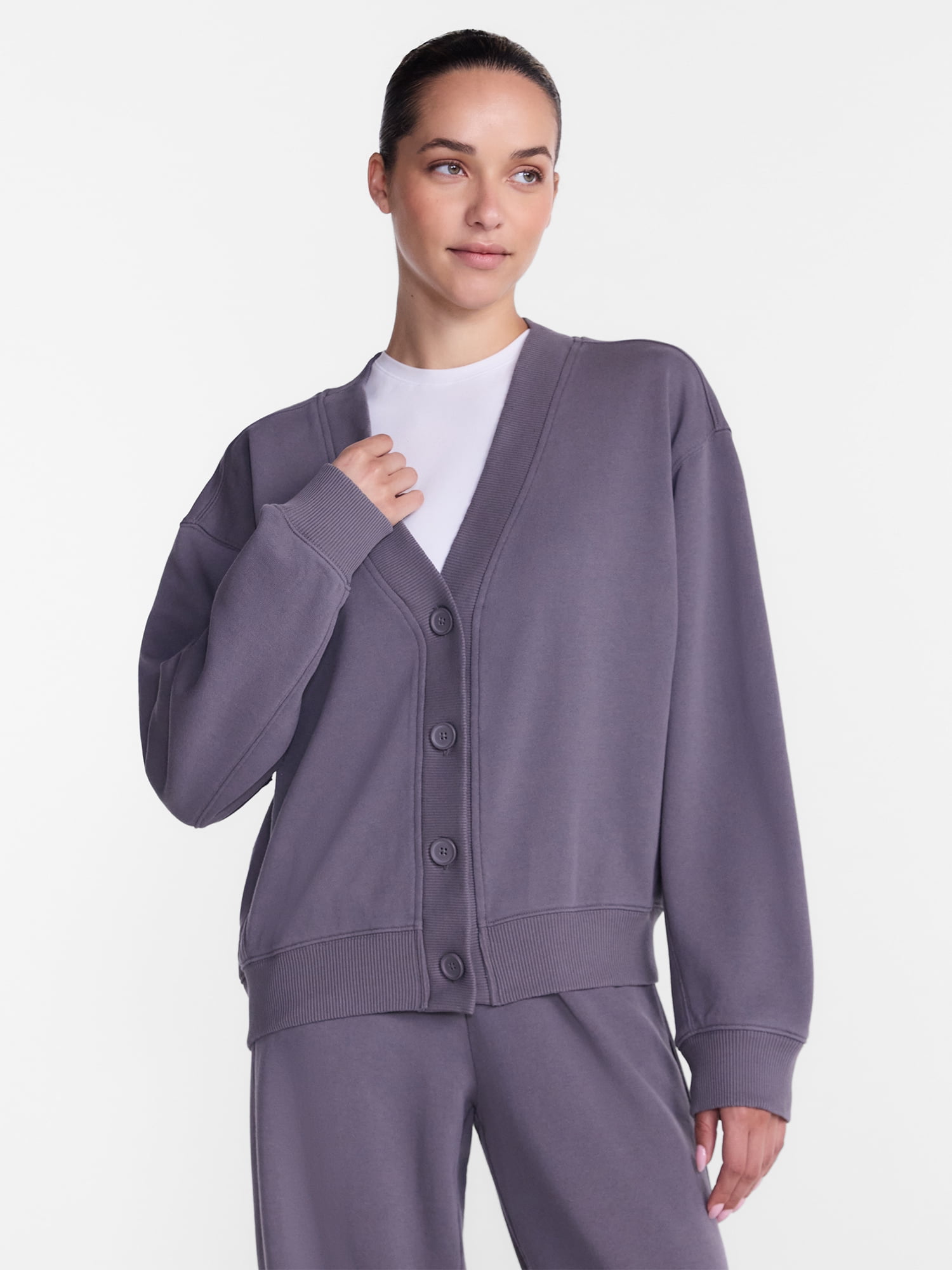Athletic Works Women's and Women's French Terry Cardigan with Long Sleeves, Sizes XS-4X