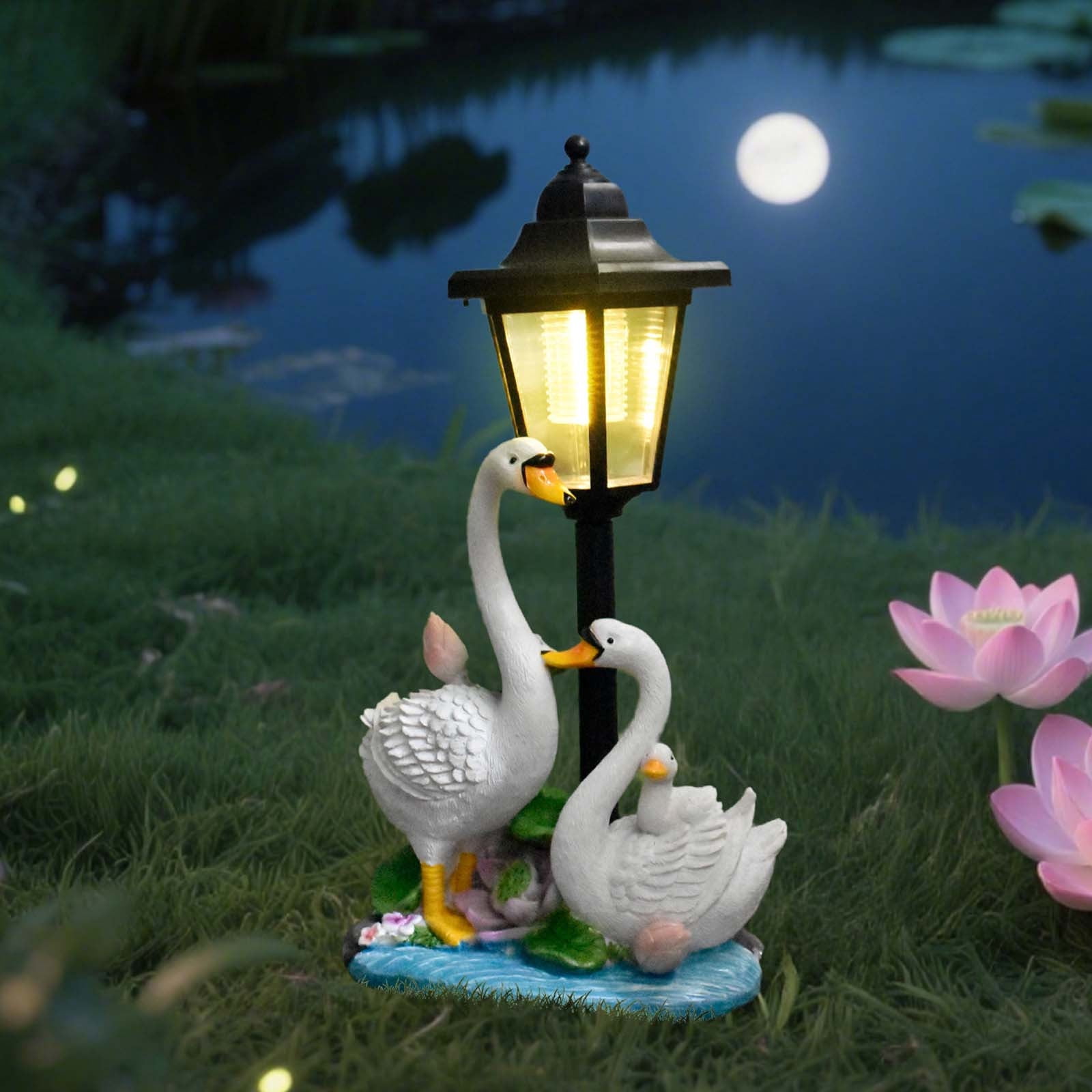 Goose Resin Sculpture, Solar Outdoor Yard Light, Multi Functional Flower Pot Decor, Waterproof Landscape Ornament for Garden Villa Balcony Courtyard Layout