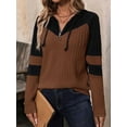 thumbnail image 4 of Women'S Long Sleeve Shirts Color Block Zipper Tops Tunics Casual Fall Ladies Tees Brown M, 4 of 7