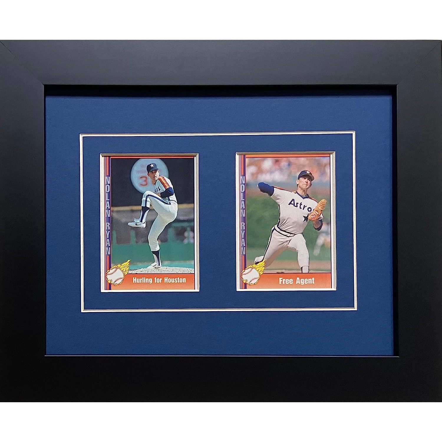 Trading Card Frame for 2 Trading Cards Dark Blue (White Trim) Matting and Black Frame