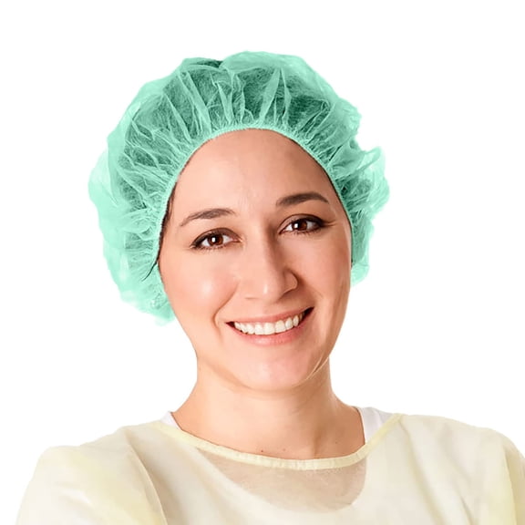 Bouffant Caps Nonwoven Polypropylene Hair Covers Green 100 count 21 in with Elastic Band