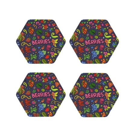 

Yiaed Berry Fruits Print Leather Coasters for Drinks - Cup Coasters Coffee Table Kitchen Table Bar Home & Office Gifts Handmade Drink Coasters-Hexagon