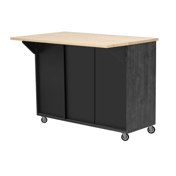 Homycasa Kitchen Island with Storage -Drop-Leaf Countertop-Black