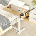 thumbnail image 3 of Patiojoy Bureau Debout Mobile à Hauteur Réglable Pneumatique, Bureau Roulant avec Porte-Gobelet et Crochet pour Écouteurs, Table au-Dessus du Lit avec Roues Dissimulées, Naturel, 3 of 10
