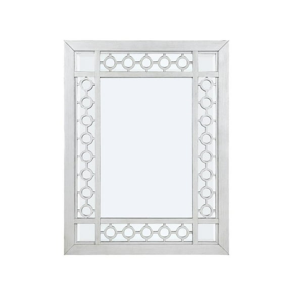 ACME Varian Rectangular Wooden Frame Mirror in Mirrored and Antique Platinum