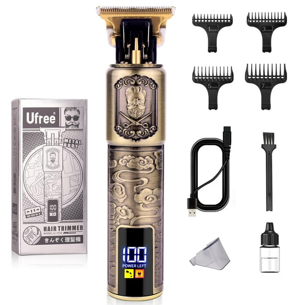 Ufree Cortapelos profesional para hombres, cortapelos con cuchilla en T y kit de recortador de bigote con pantalla LCD, bordeadores de precisión para corte de pelo y aseo, afeitadora eléctrica de grad