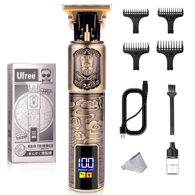 Ufree Cortapelos profesional para hombres, cortapelos con cuchilla en T y kit de recortador de bigote con pantalla LCD, bordeadores de precisión para corte de pelo y aseo, afeitadora eléctrica de grad