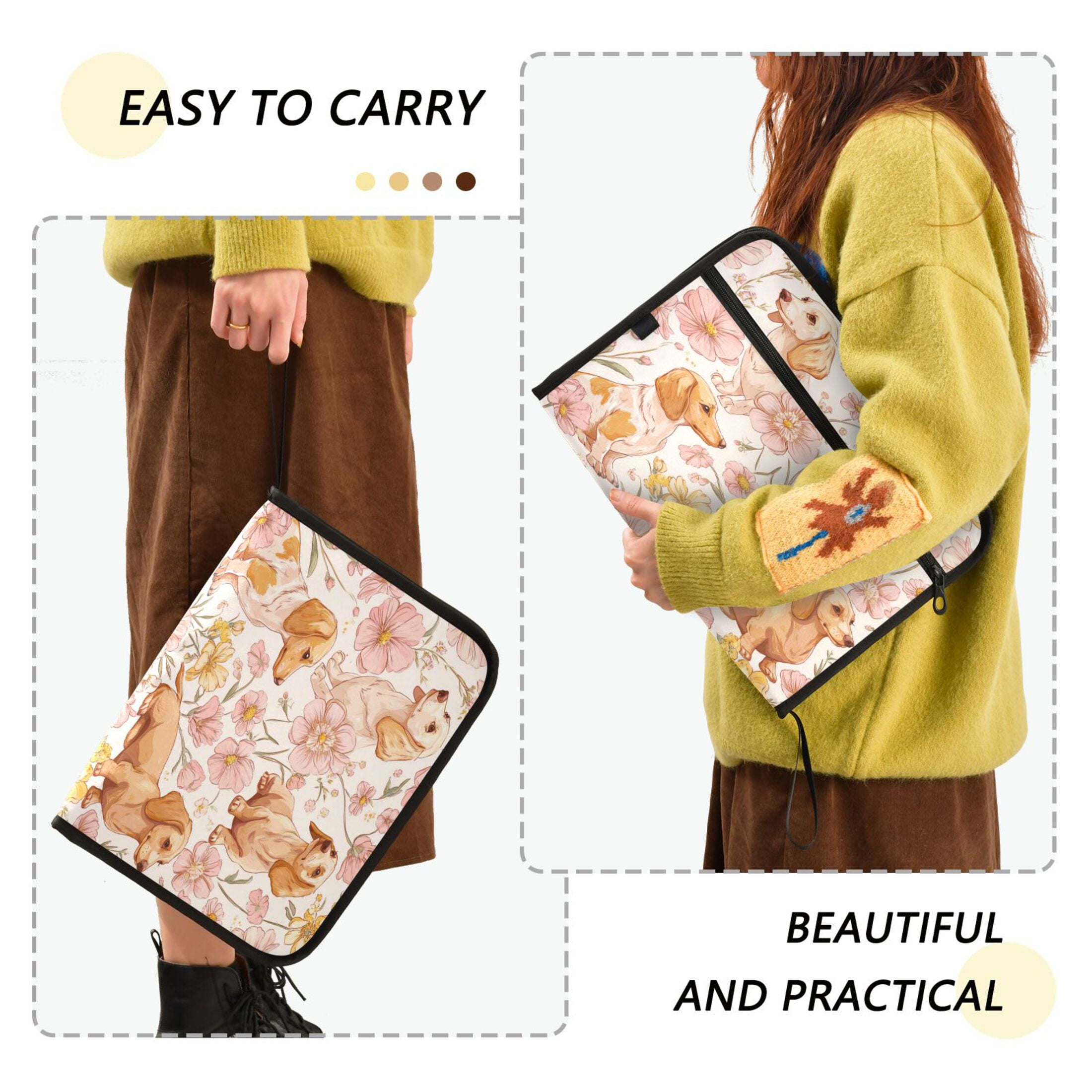 Folder Waterproof A4 Size File Folder Home Work Office Categorized Storage File Manager 13 Individual Pockets Lovely Cartoon Dachshund Dogs