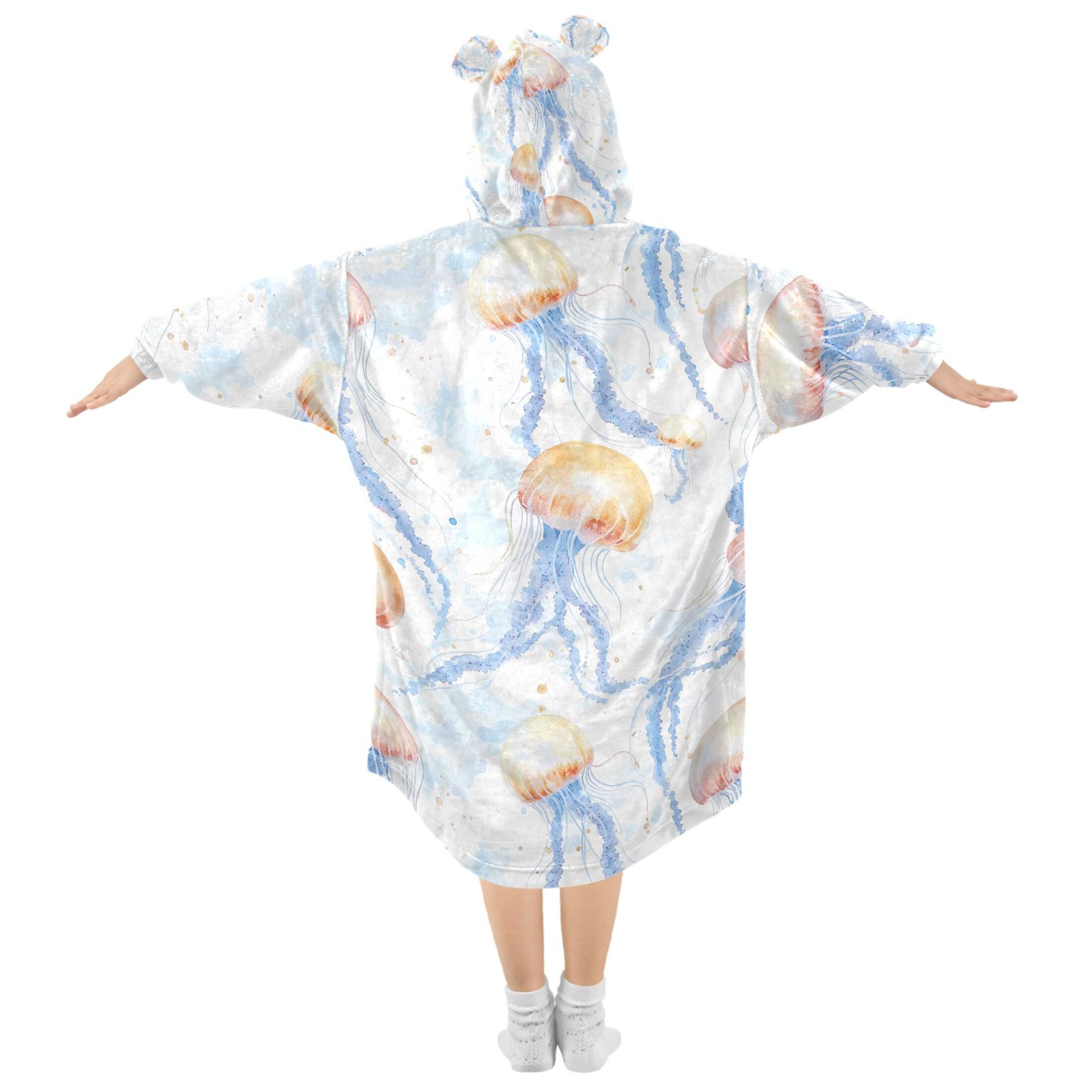 joogoo Blanket Hoodie for Watercolor Jellyfish Pattern Oversize Sweatshirt 3-14 YR L