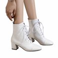 thumbnail image 2 of Bottines Mode pour Femmes à Talon Carré Uni en PU, Bout Rond, à Lacets, pour Tenue Décontractée, Marche en Plein Air, Fête, 2 of 3