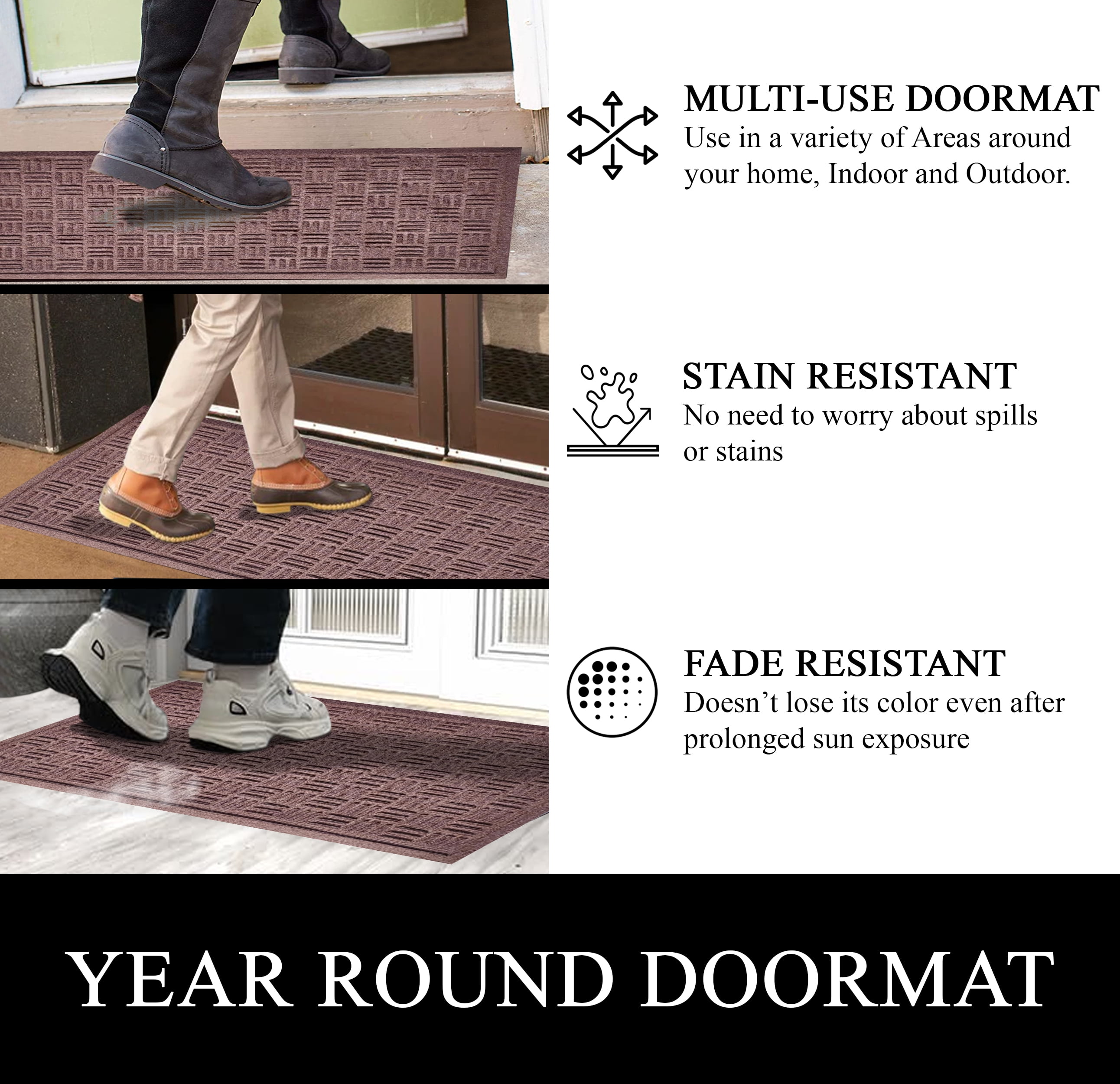 A1HC Indoor Outdoor Mat, Front and Back Entrance Welcome Mats, Front Door Patio Mats 24x36 Inches, Non-Slip Easy Clean Entrance Washable Large Size Doormats, Chocolate Brown