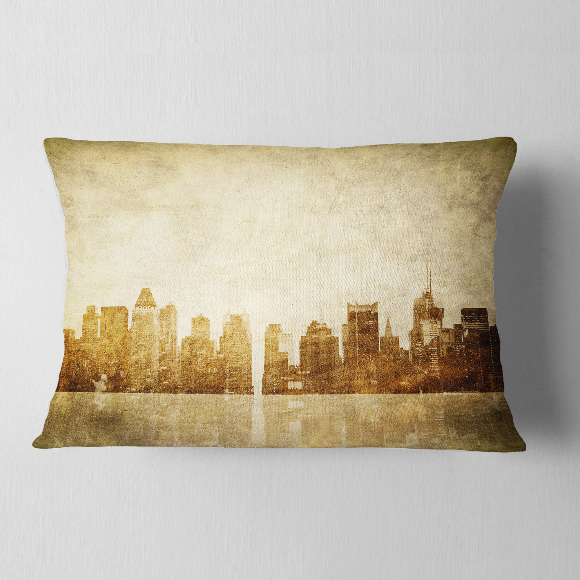 Designart New York Skyline Grunge View - Cityscape Throw Pillow - 12x20