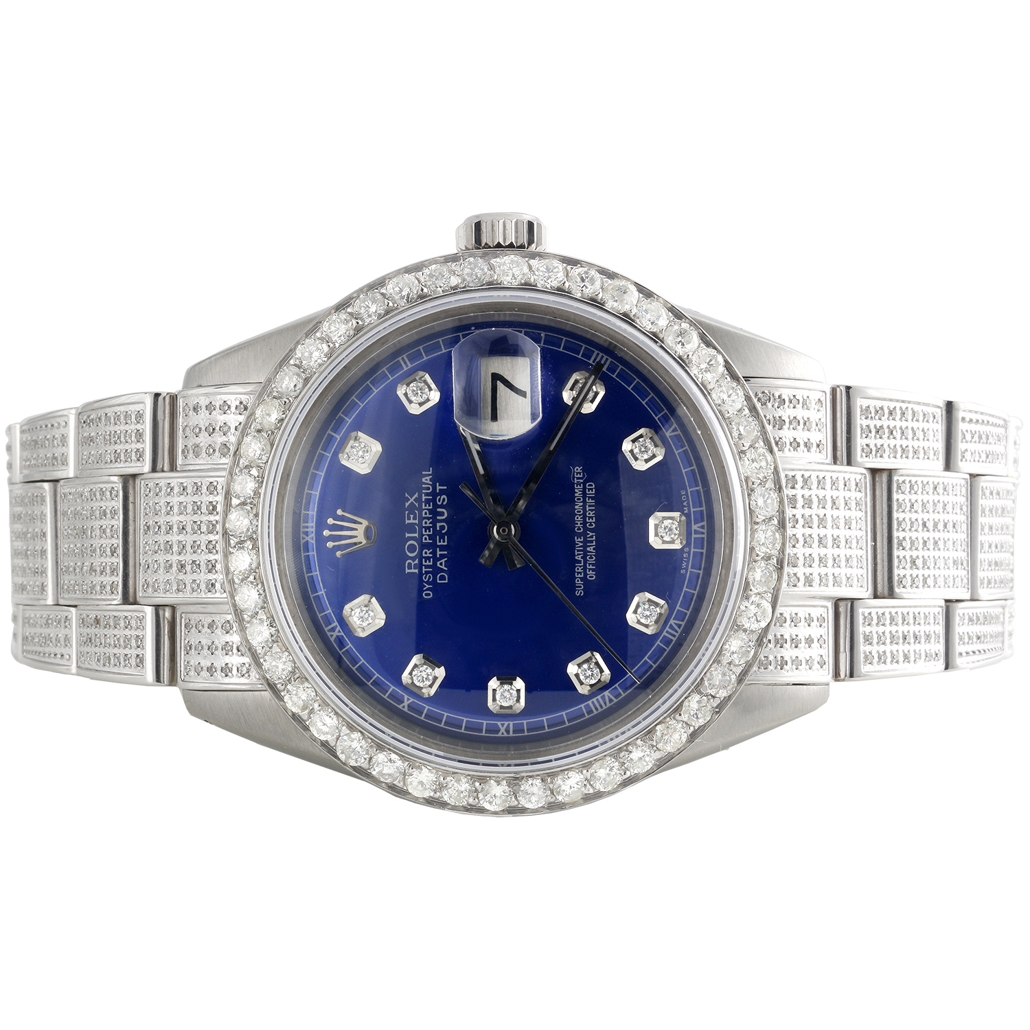 Mens Rolex 36mm DateJust Diamond Watch Fully Iced Band Custom Blue Dial 5.10 CT. - image 5 of 8