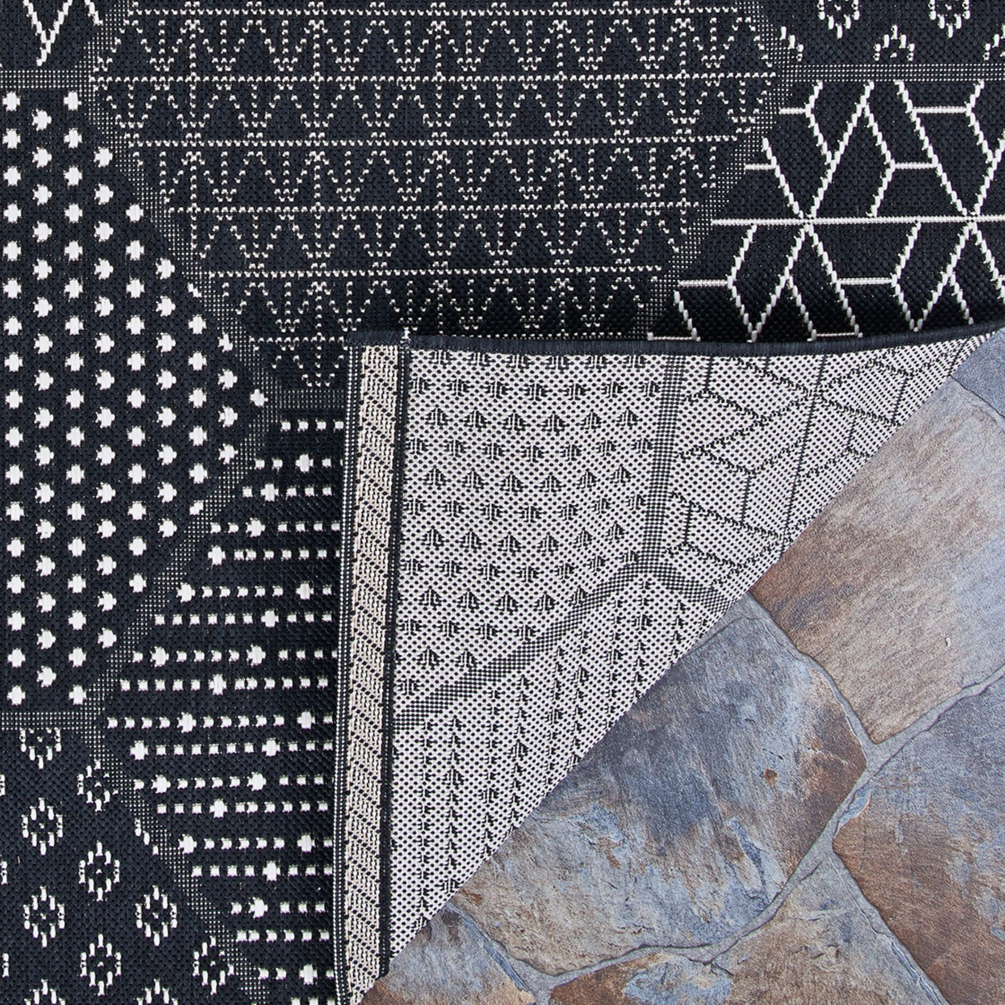 Couristan 2.25' x 11.75' Geometric Indoor Outdoor Area Throw Rug Runner - Black and White