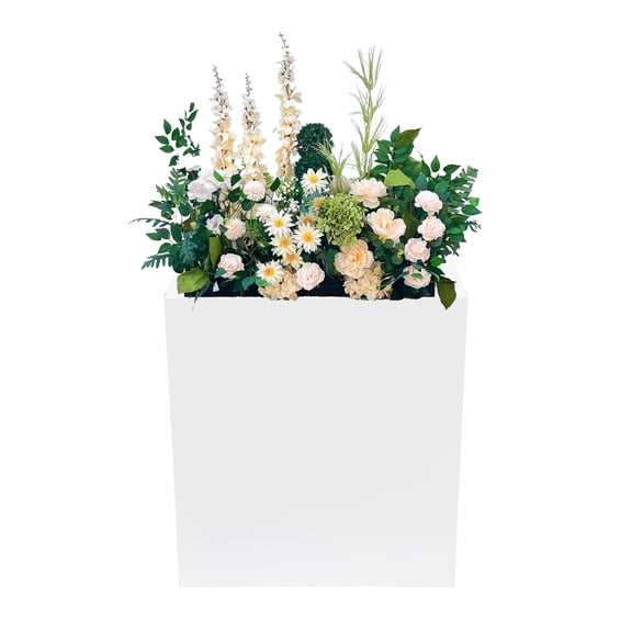 Steel Planter Box, 18" x 18" x 20" White Metal Planter, Large Square Indoor Outdoor Planters Cube with Removable Inner Plate, Heavy Duty Flower Pot for Patio Garden Yard