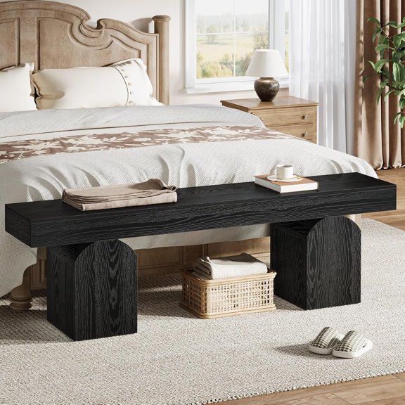 Tribesigns 59" End of Bed Bench, Long Black Bedroom Bench, Modern Indoor Bench for Bedroom, Living Room, Entryway