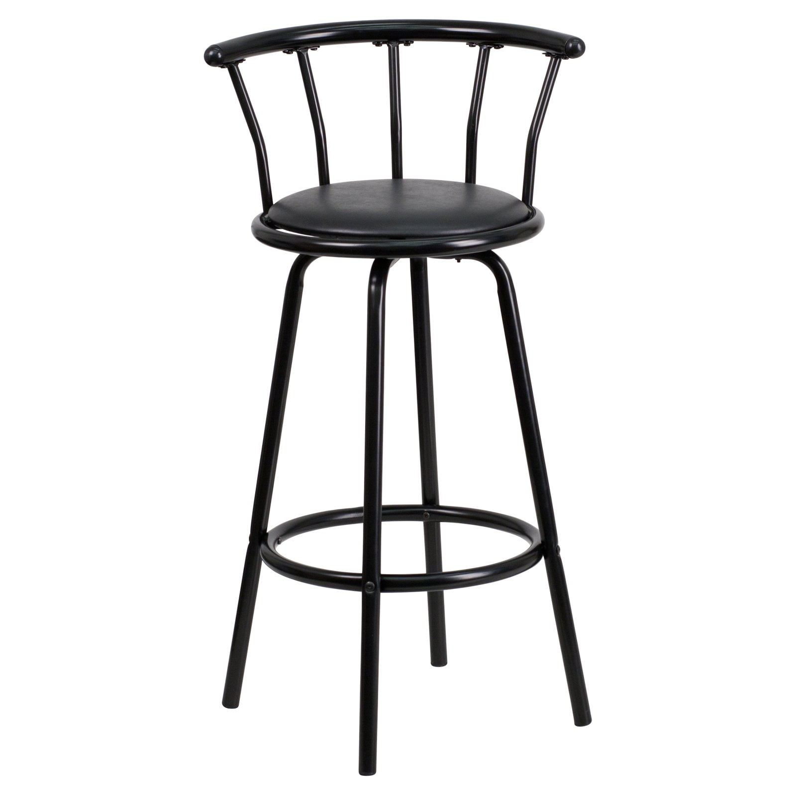 Bar Stool Indoor Swivel Seat Pub Bar Stools Chairs Black Metal Vinyl