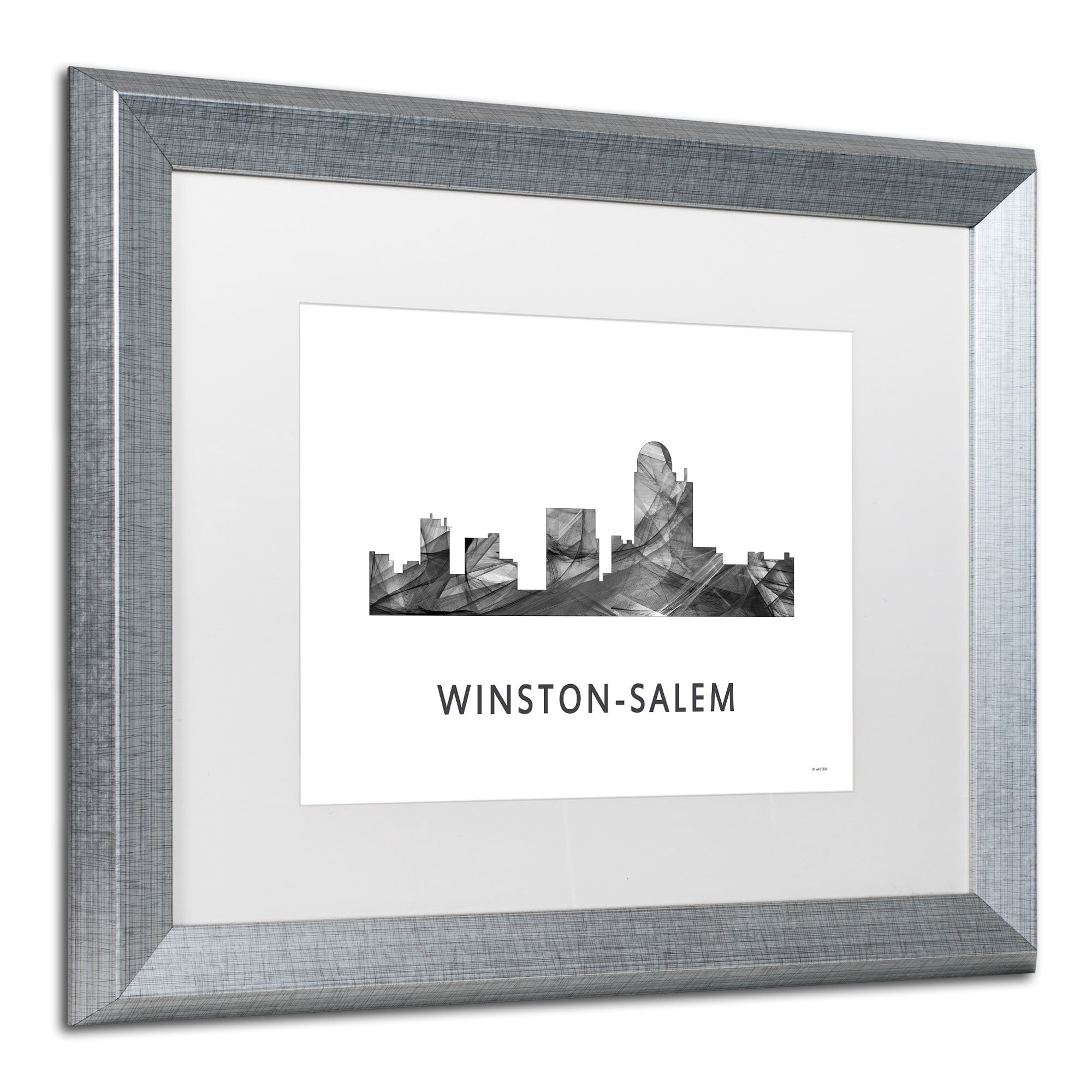 Trademark Fine Art 'Winston-Salem NC Skyline WB-BW' Canvas Art by Marlene Watson, White Matte, Silver Frame