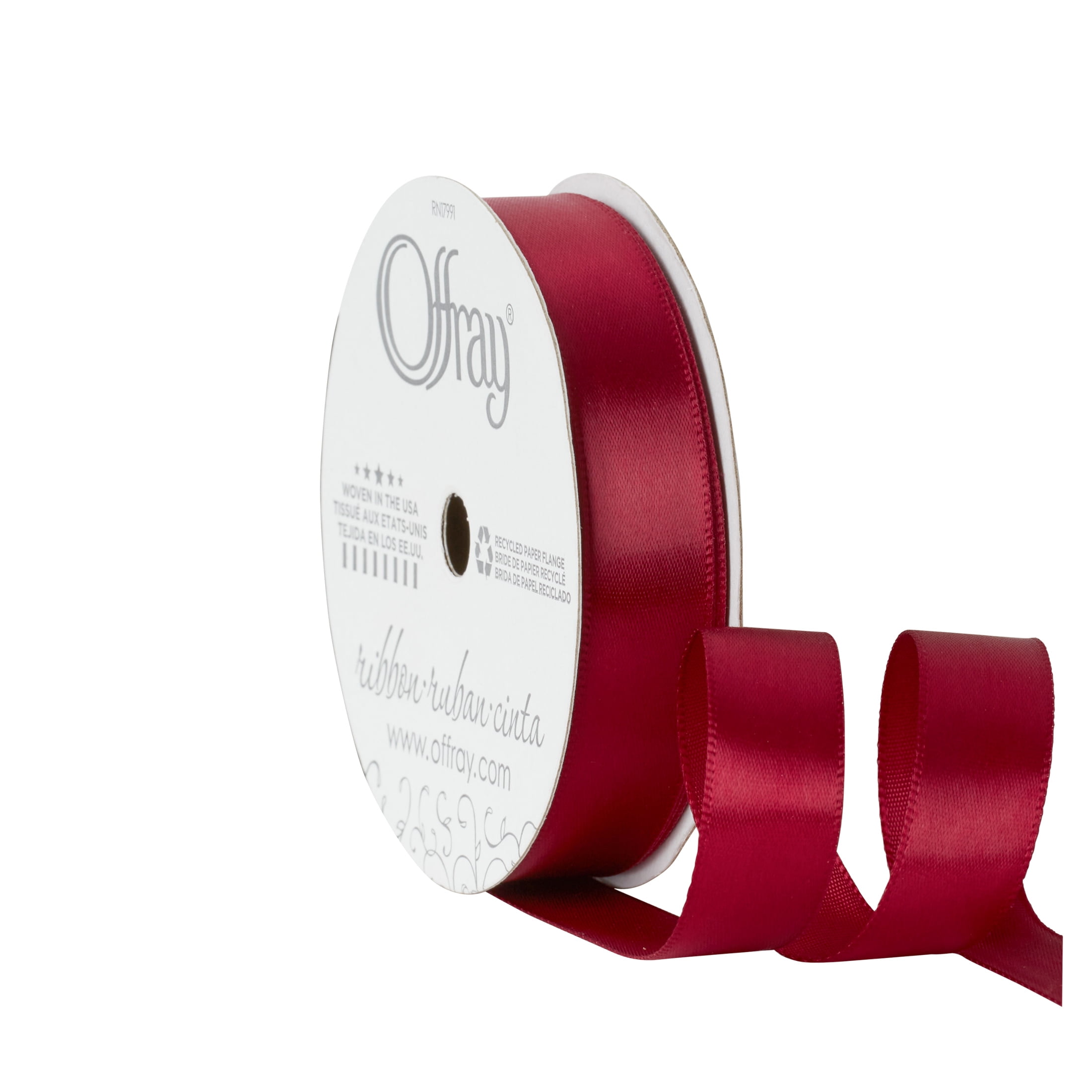 (4 pack) Offray Ribbon, Red Wine 5/8 inch Single Face Satin Polyester Ribbon, 18 feet