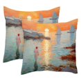 OWNFEELING Home Decor Beach Girl Pattern Decorative Velvet Throw Pillow