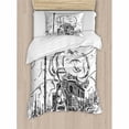 thumbnail image 3 of Steam Engine Duvet Cover Set Queen Size, Black and White Old Train on Railroad Sketch Effect Vintage Traveling Print, Decorative 3 Piece Bedding Set with 2 Pillow Shams, White Black, by Ambesonne, 3 of 3