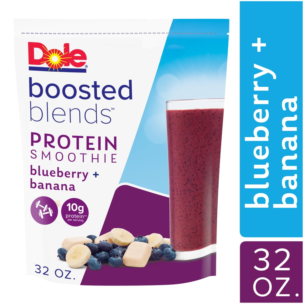 Dole Boosted Blends Protein Smoothie, Bananas and Blueberries, 32 oz