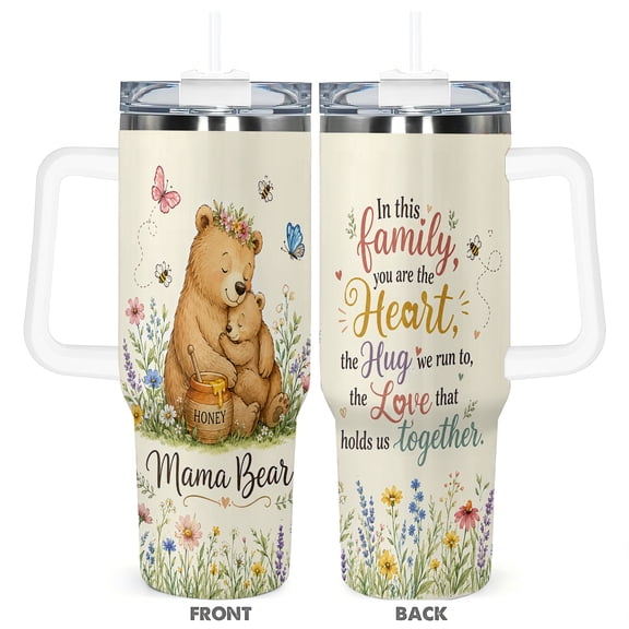 Mama Bear 40oz Travel Tumbler Cup With Lid Cute Cartoon Design Mother’s Day Birthday Gift For Women