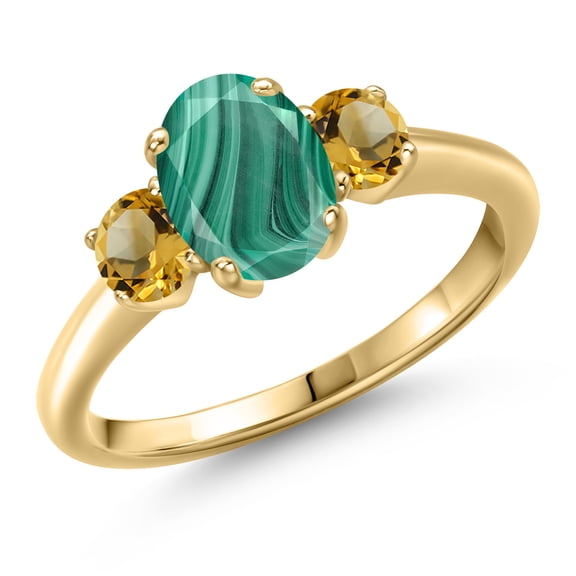 Gem Stone King 10K Yellow Gold Green Malachite and Yellow Citrine Engagement Ring for Women | 2.51 Cttw | Oval 8X6MM | Gemstone Birthstone | Size 8