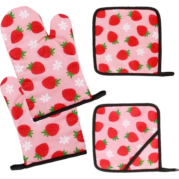 YXMEIGUO 4 Pcs Oven Mitts and Pot Holders Sets, Heat Resistant Kitchen Oven Gloves and Pot Holders, Cute Oven Mitts Pot Holders for Cooking Baking Grilling