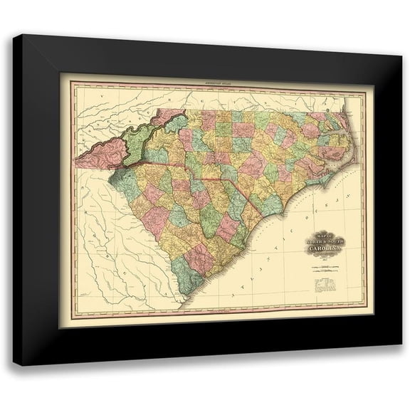 Tanner 14x11 Black Modern Framed Museum Art Print Titled - North Carolina, South Carolina - Tanner 1825