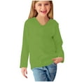 thumbnail image 4 of Blczomt Plain Girls Shirts Long Sleeve Cute Tees V Neck Green Casual Basic Tshirts for Kids Girls, 4 of 5