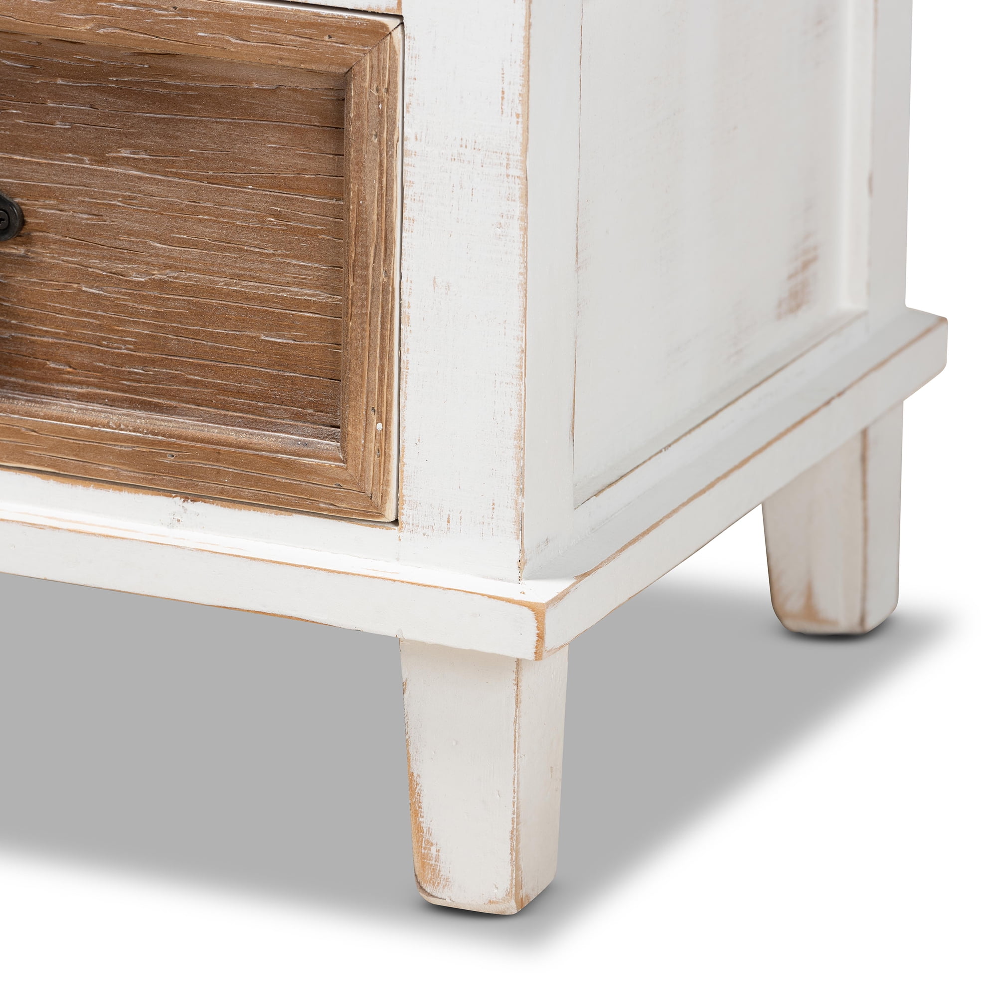 Baxton Studio Glynn Rustic Farmhouse Weathered Two-Tone White and Oak Brown Finished Wood 1-Drawer End Table