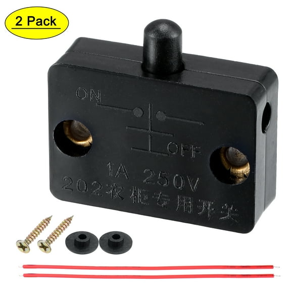 Uxcell Lamp Switch, AC 250V 1A Normally Closed Door Wardrobe Touch with Wires Black 2 Set