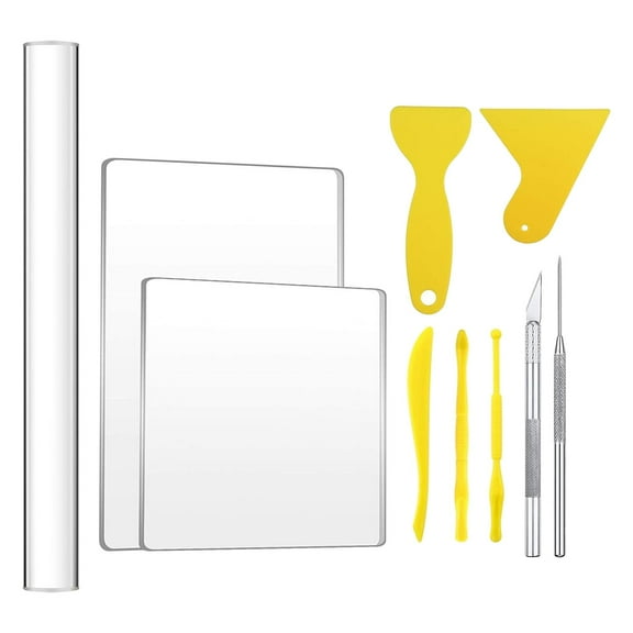 10PCS Polymer Clay Tools Acrylic Clay Roller Clear Acrylic Sheet Backing Board Polymer Clay Punch Tools for Pottery Ceramics