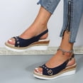 thumbnail image 3 of Espadrilles Wedge Sandals for Women Peep Toe Fashion Buckle Strap Summer Dress Shoes Adjustable Slingback Heels Blue Size 8.5, 3 of 8