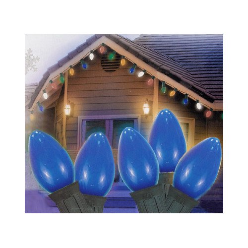 Set of 25 Opaque Blue C9 Christmas Lights 12" Bulb Spacing 20 AWG - Green Wire