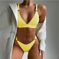 thumbnail image 2 of Womens Bikinis Sexy V Neck Solid Color Strip Pad Bikini Two Piece Swimsuit, 2 of 8