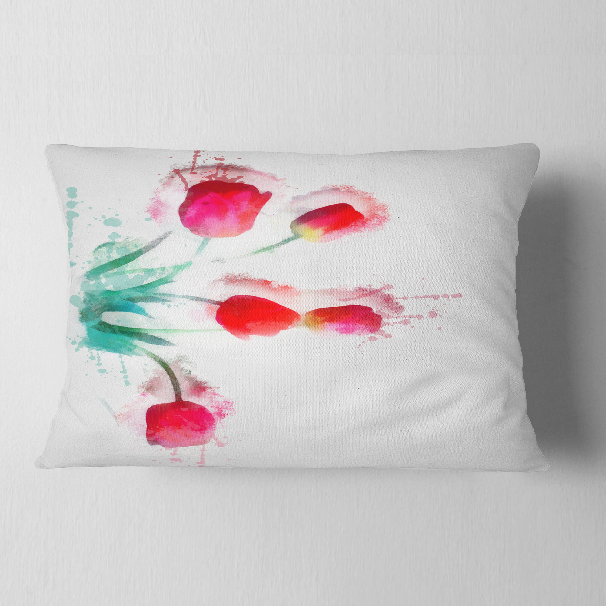 Designart Bunch of Red Tulips Watercolor - Floral Throw Pillow - 12x20
